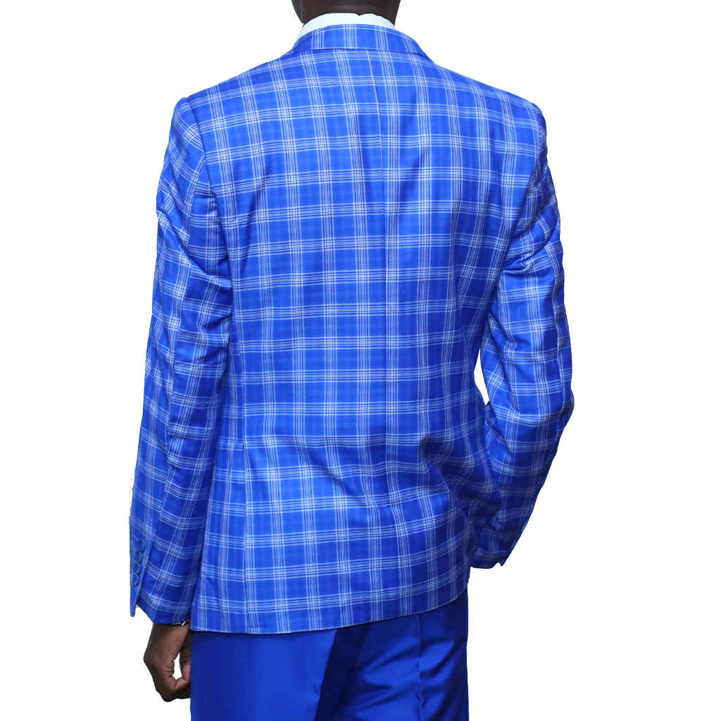 Sky-blue Checked Slim-fit Suit