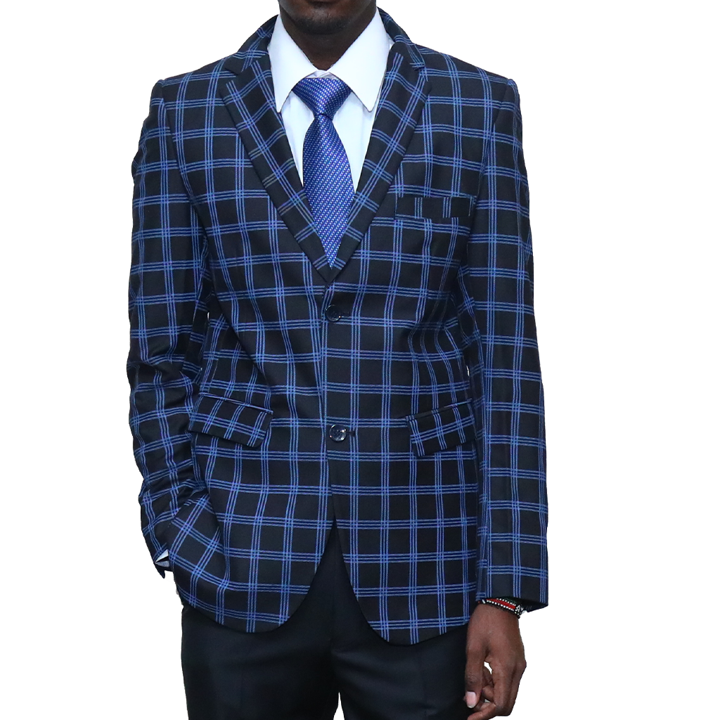 Checked Slim-fit Navy Blue Suit