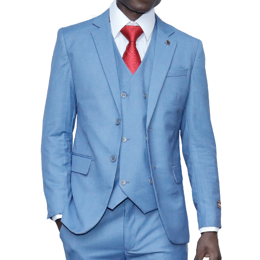 Sky blue 3pc slim-fit suits