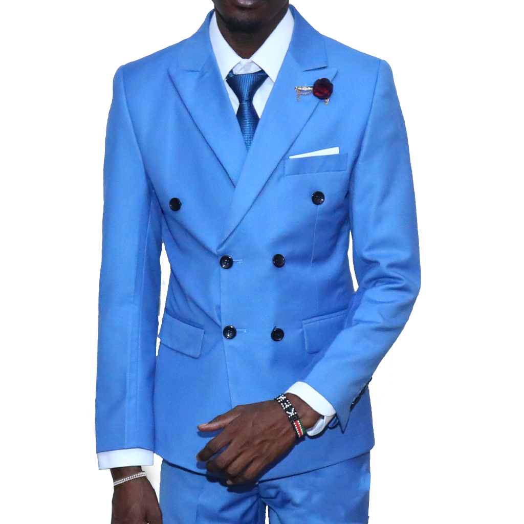 Double Breast Slim-fit Sky Blue Suit