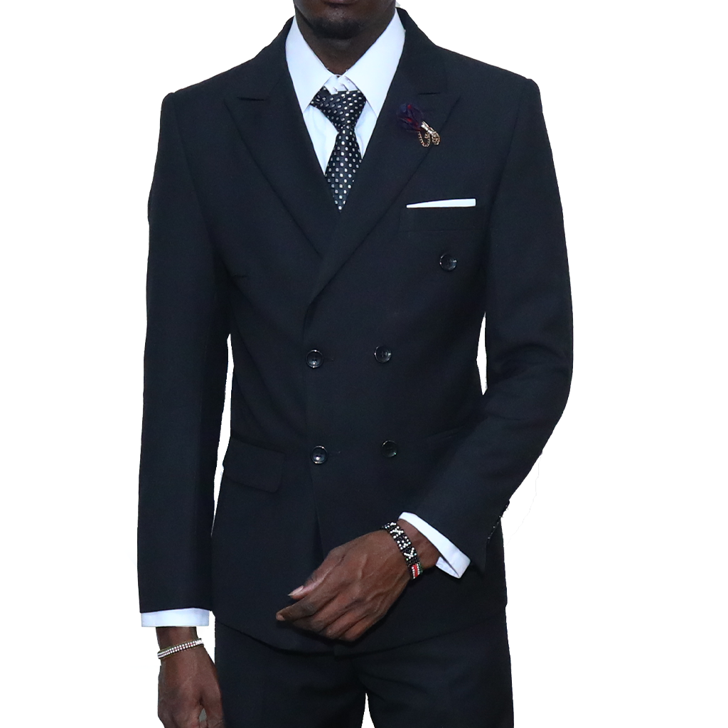 Slim-fit Double Breast Black Suit