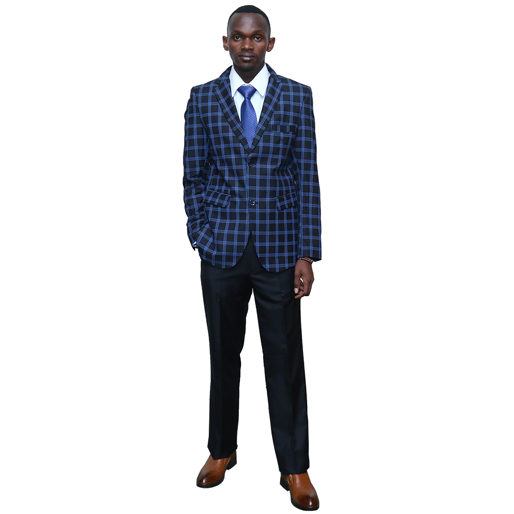 Checked Slim-fit Navy Blue Suit