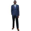 Checked Slim-fit Navy Blue Suit
