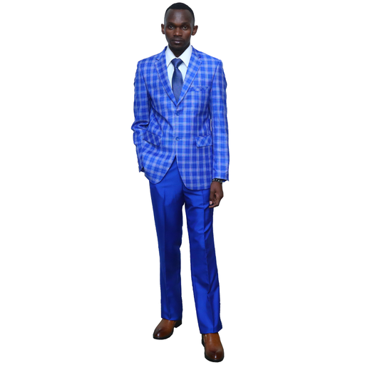 Sky-blue Checked Slim-fit Suit