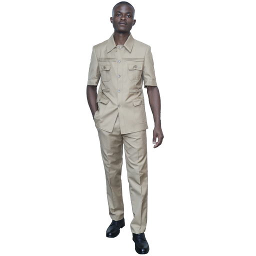 Beige safari suits short sleeves
